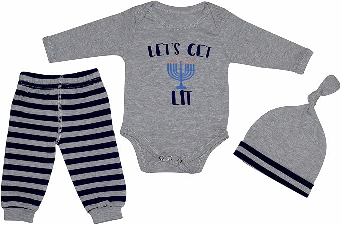 独特男婴 lets get lit hanukkah 套装(带帽子)