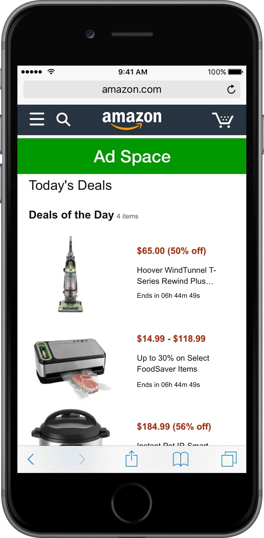 移动网页"亚马逊促销"页面上的广告位