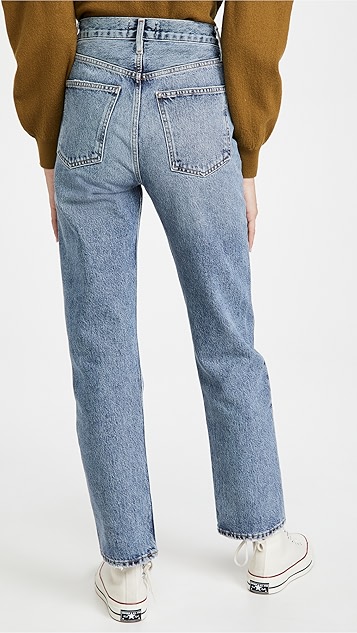 90 年代复古风格束腰高腰直脚牛仔裤