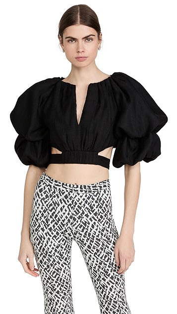 aje 镂空泡泡袖上衣