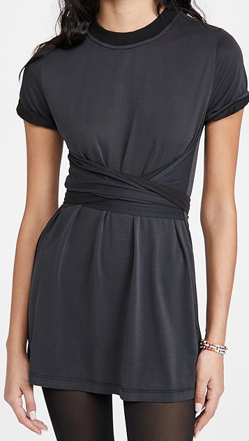 jasset 背面绑带卷袖连衣裙