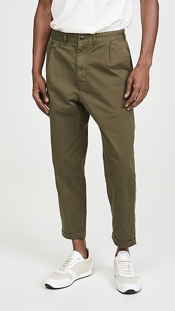 褶皱斜纹棉布裤子