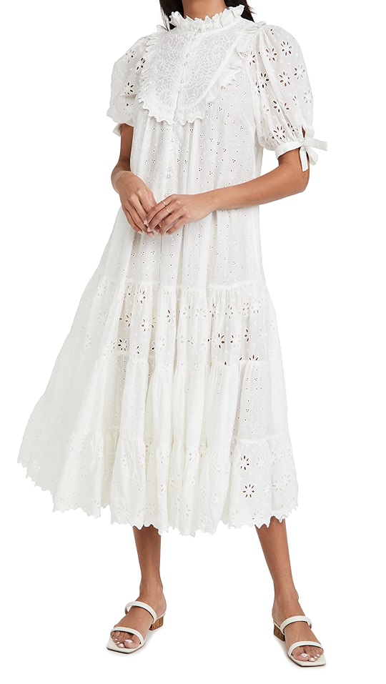 英格兰刺绣中长连衣裙