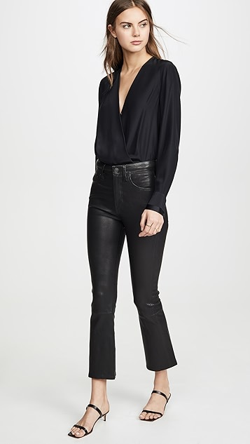 demy 皮中长喇叭裤