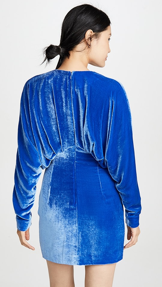 低v 领长袖宽松迷你连衣裙