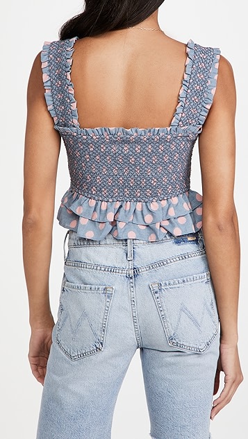 english factory 圆点印花抽褶上衣