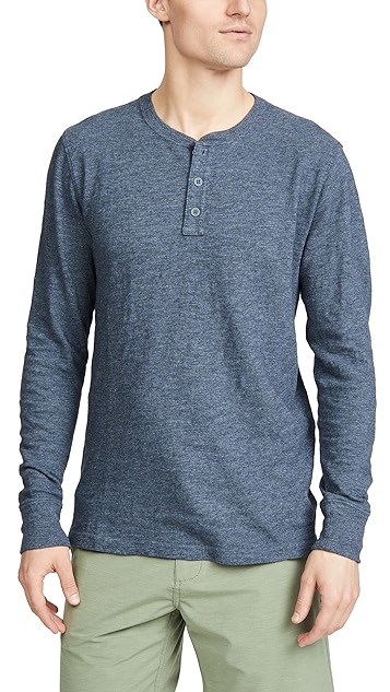 竹节纹棉质长袖亨利衫 t 恤