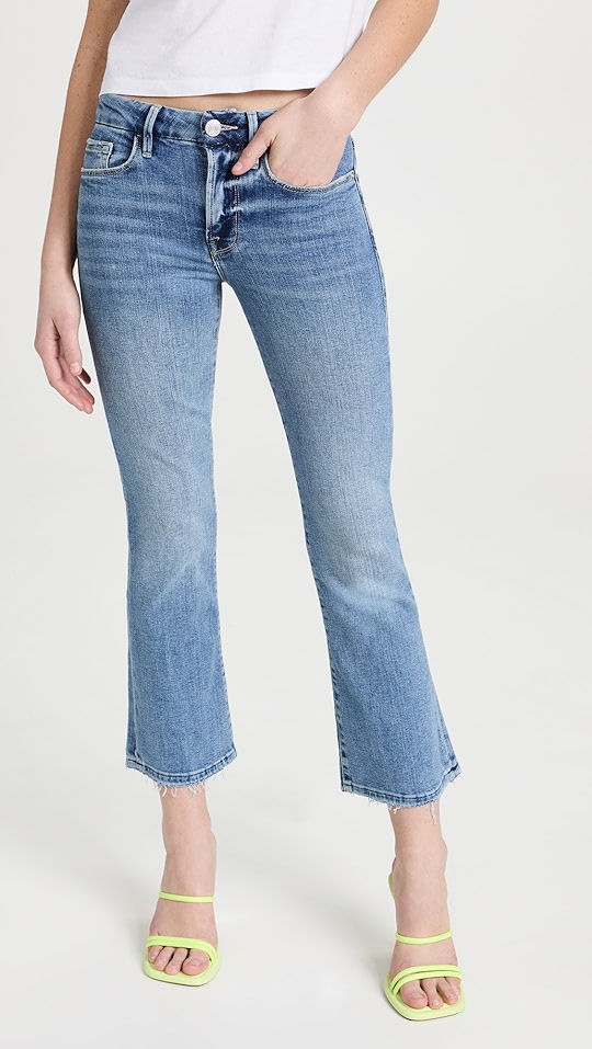 frame le 迷你九分微喇牛仔裤