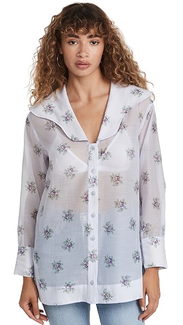 ganni 透明硬纱女式衬衫