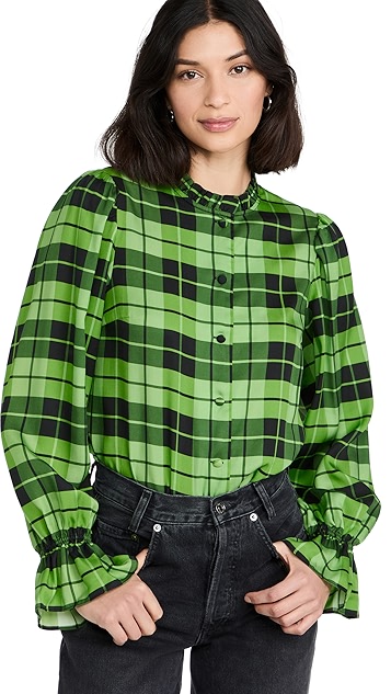 kitri ophelia 绿色格纹流苏上衣