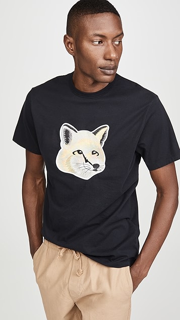 大号刺绣淡彩色狐狸头 t 恤