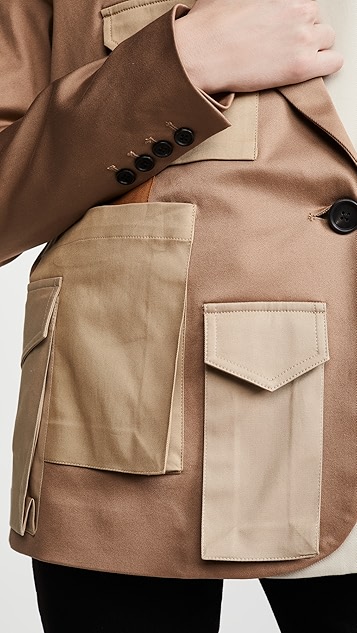 多色贴袋双口袋西装外套