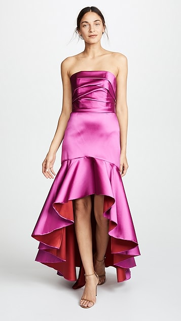 marchesa notte 无肩带高低不对称礼服