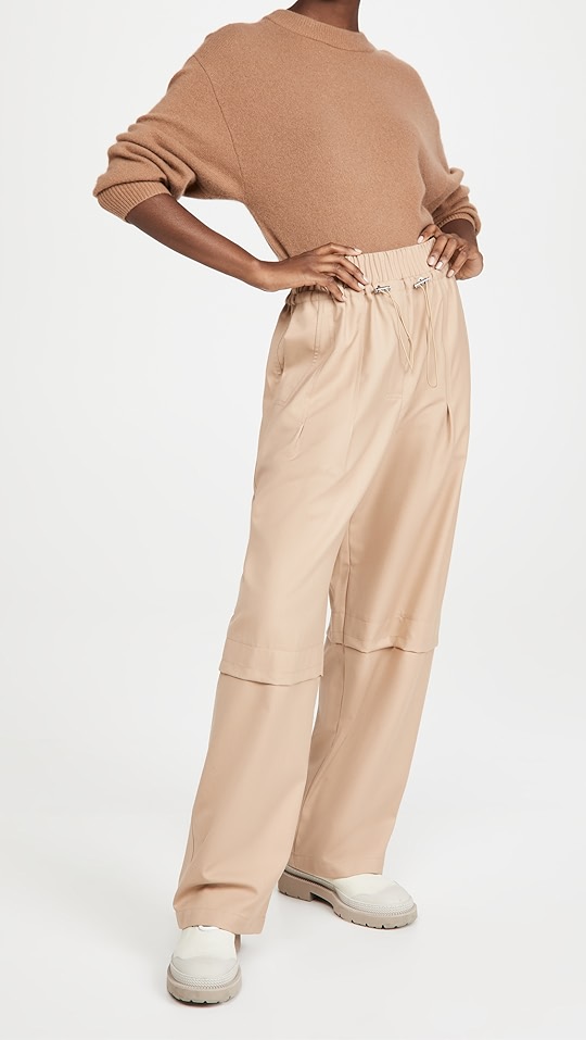 羊毛哔叽呢褶皱束带裤