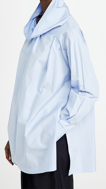 府绸宽大垂褶领衬衫