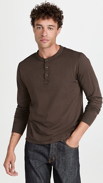 save khaki 长绒棉长袖亨利衫