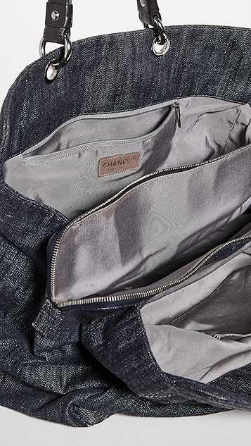 chanel 徽标绗缝牛仔布帆布包