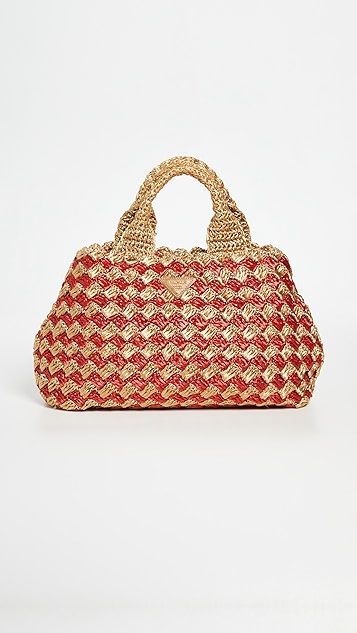 prada 草编钩针编织 canapa 托特包