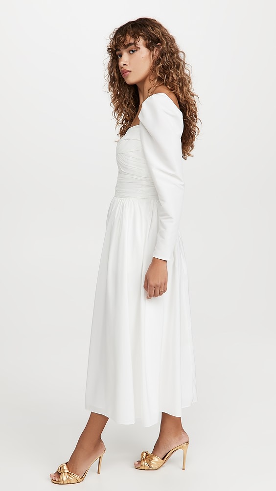 白色塔夫绸中长连衣裙