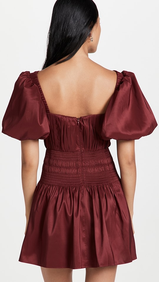 oxblood 塔夫绸泡泡袖迷你连衣裙