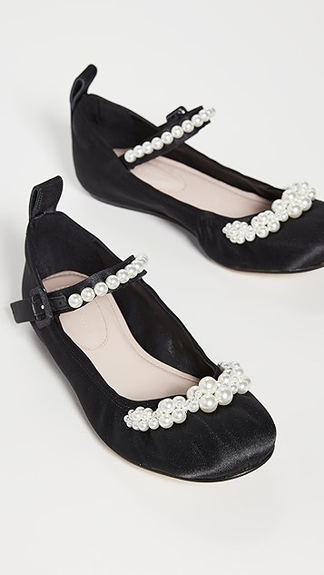 simone rocha 珠饰踝带圆头芭蕾舞平底鞋