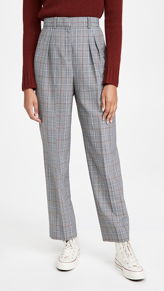 格纹褶皱休闲裤