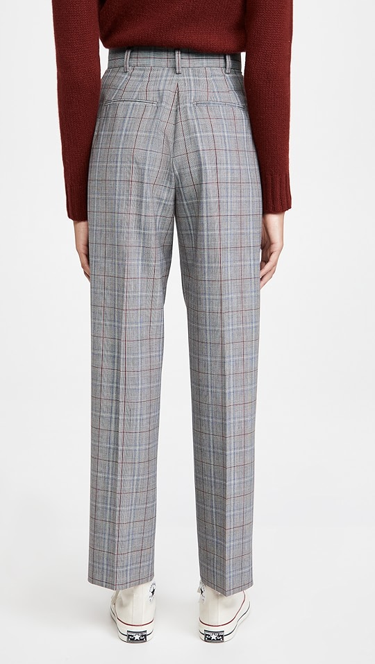 格纹褶皱休闲裤