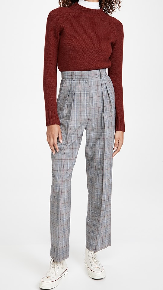 格纹褶皱休闲裤