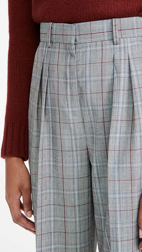 格纹褶皱休闲裤