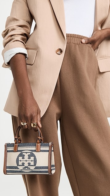 tory burch ella 提花条纹迷你托特包