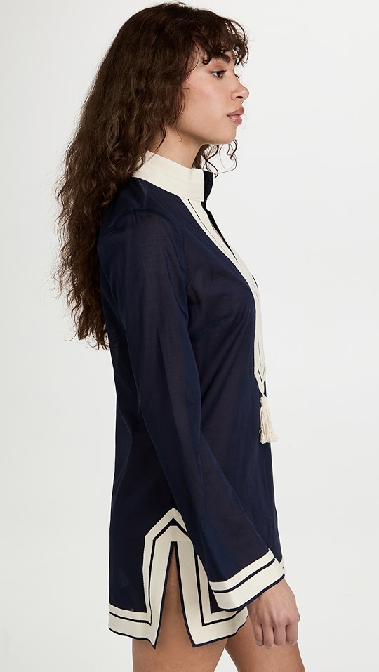 tory burch 汤丽柏琦 纯色流苏长衫式连衣裙