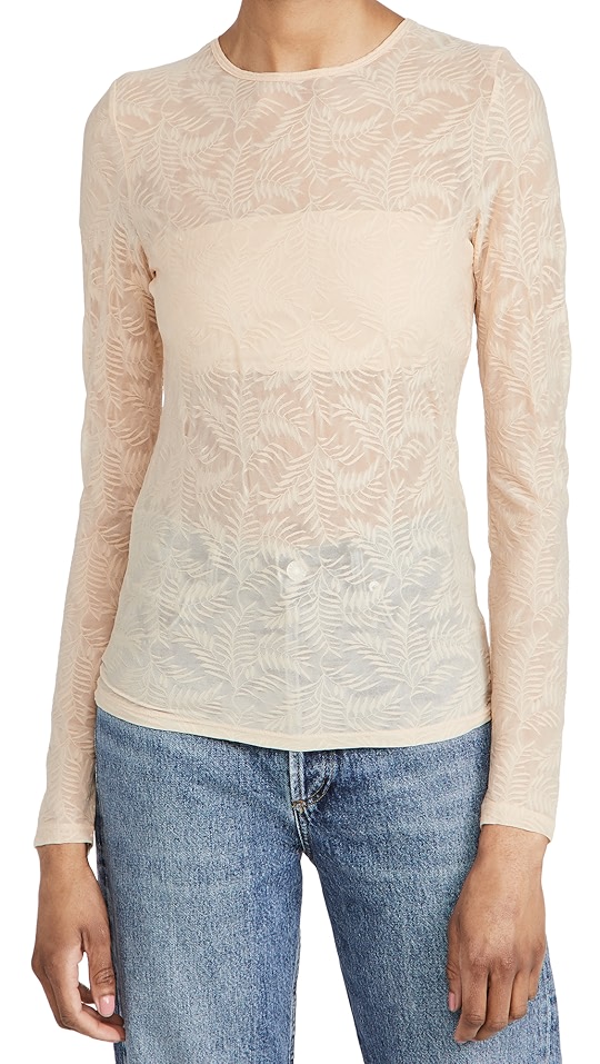 叶子提花织物圆领 t 恤