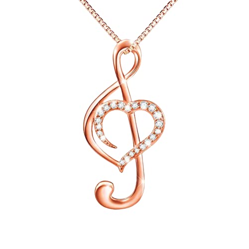 MD JEWELS 1.00 carat round cut diamond Women's heart-shaped high Note Necklace Note Pendant 14k rose gold finish, metallic, square crystal stone