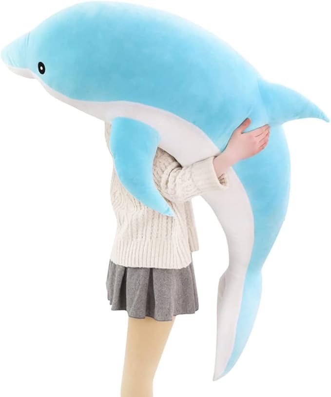 海豚毛绒玩具可爱填充柔软动物拥抱枕头海豚娃娃适合儿童女孩睡垫礼品