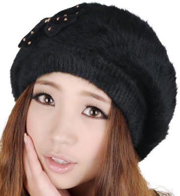 Dorain 朵澜女士帽子秋冬季帽子女韩版毛线帽子冬天贝雷帽兔毛帽子冬帽可爱潮黑色均码 Dorain 朵澜 服饰箱包 亚马逊中国