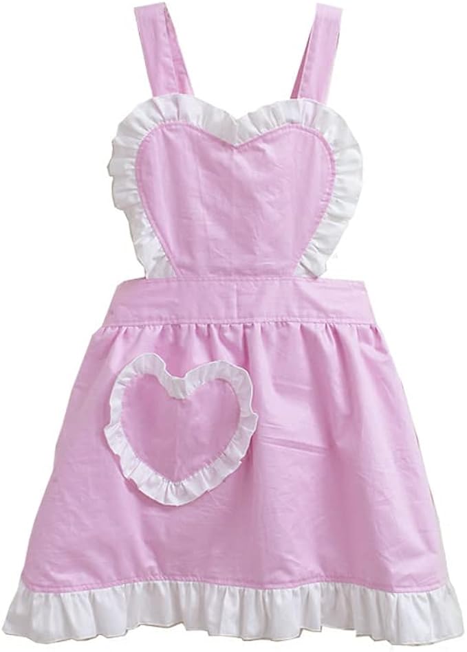 可爱心形厨房花园围裙腰部可调节围裙lolita 公主围裙适合女士女孩