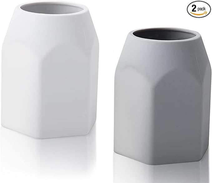 硅胶笔筒几何笔杯化妆刷架儿童桌面文具收纳器办公室家庭学校用品(白