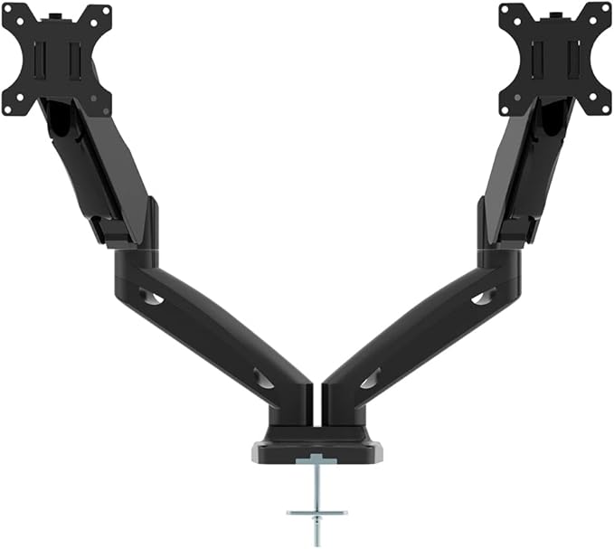 适用于 2 个显示器,完全可调气气弹簧台安装旋转式 vesa 支架带 c 夹