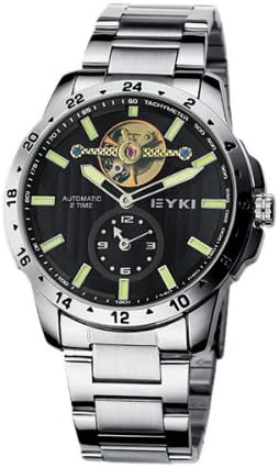 艾奇eyki 手表镂空全自动机械表 复古表精钢男式手表 黑色 8562