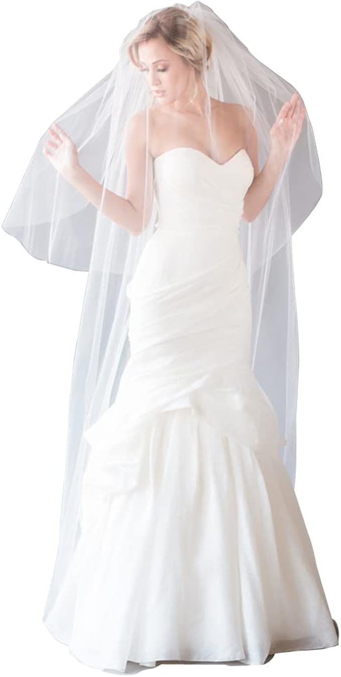 长款婚礼面纱 1 层白色简约柔软薄纱大教堂新娘面纱 299.