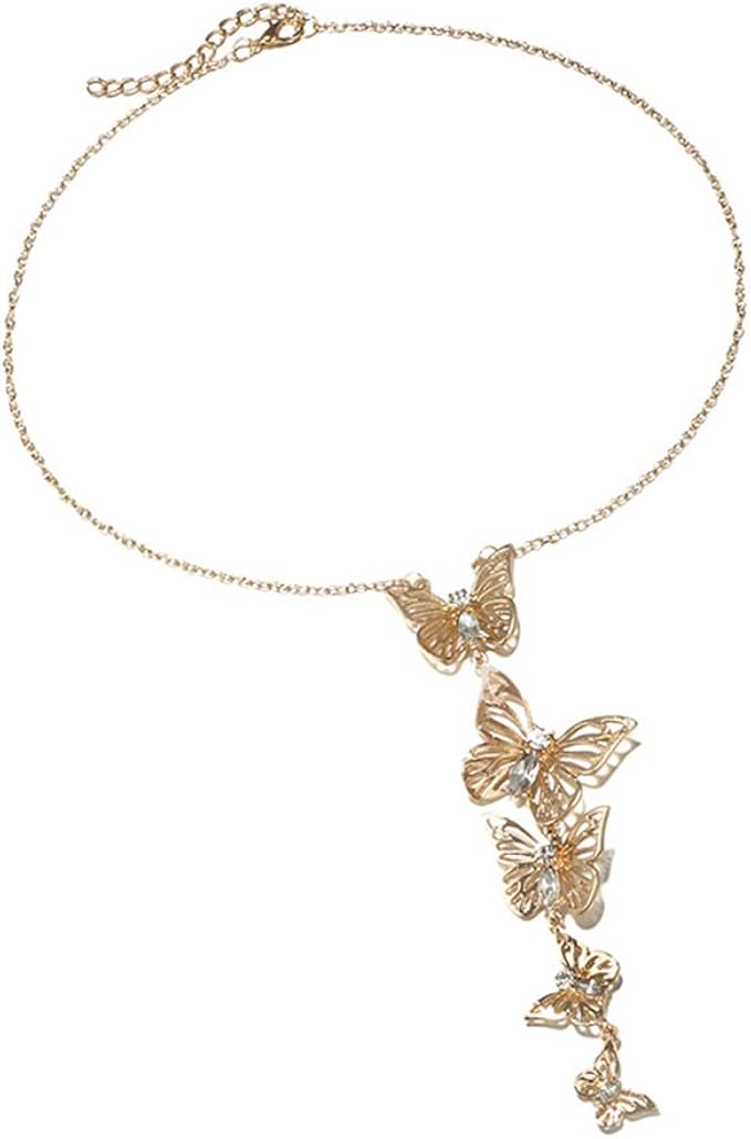 bethynas 实心蝴蝶项链 长蝴蝶链 项链 水钻 魅力 圆形绳链 项链 精致