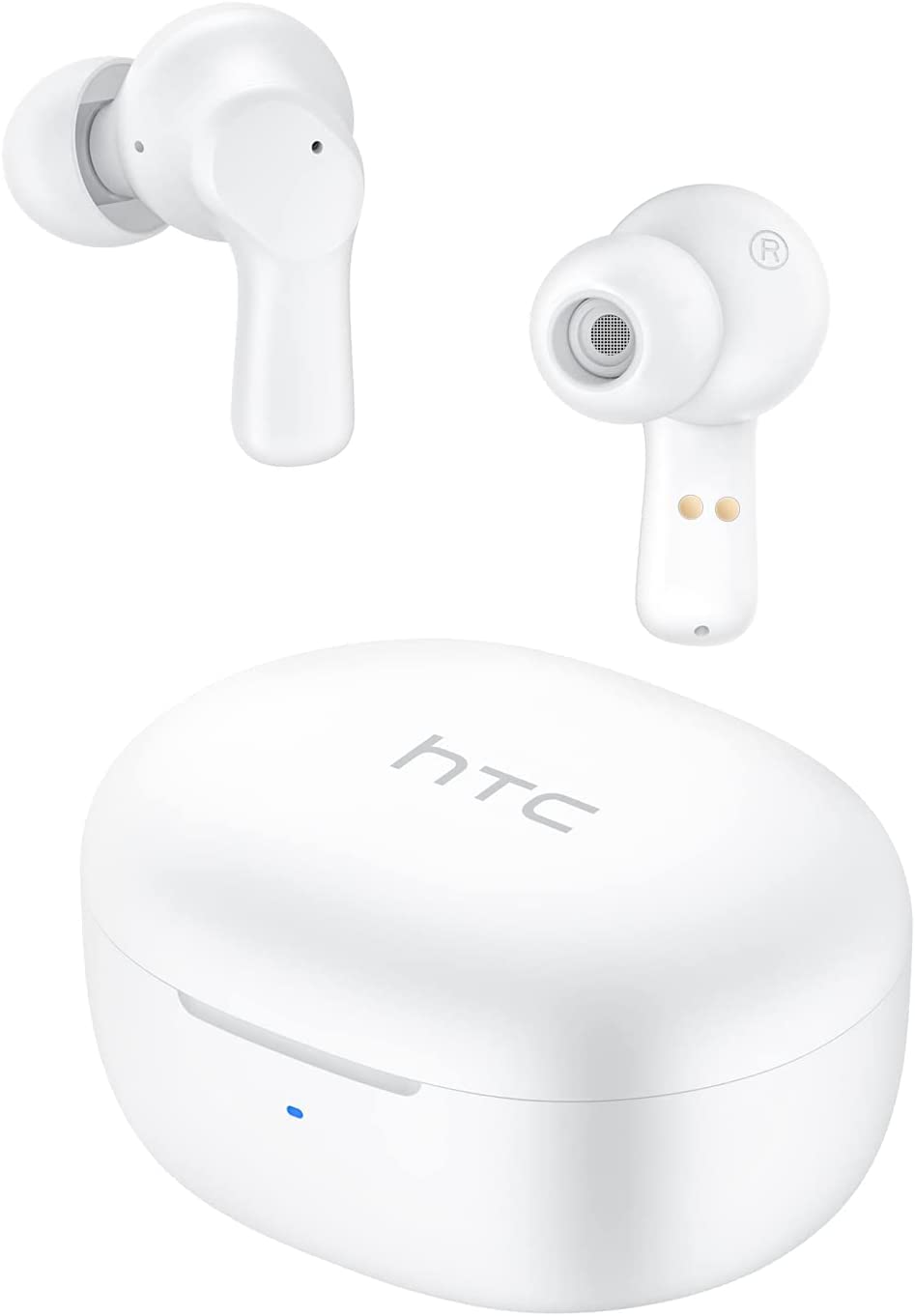 HTC True Wireless Earbuds 1 Bluetooth 5.1 with USB-C charging case,32 hours playback time, built-in microphone with ENC touch control Wireless earbuds - white
