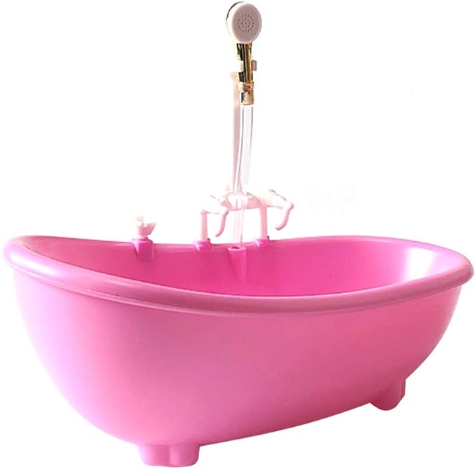 电动喷水浴缸玩具娃娃浴缸,带淋浴喷头,适用于玩具屋娃娃(粉色/不含