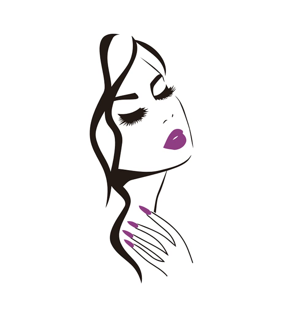 Wall Decals * Salon Nail Salon Wall Art Stickers Beautiful Girl Face Lips Home Decor Stickers Barbershop Hair Decor Mural M-7(Black + fuchsia lips,40X90CM)