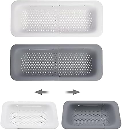 水槽上漏斗过滤篮 2 件可延长水槽内滤网篮 7 8 宽x 14 19 长x 2 7 高 可清洗蔬菜和水果 排水煮意大利面和干菜 配菜 灰色和白色 厨具 亚马逊中国
