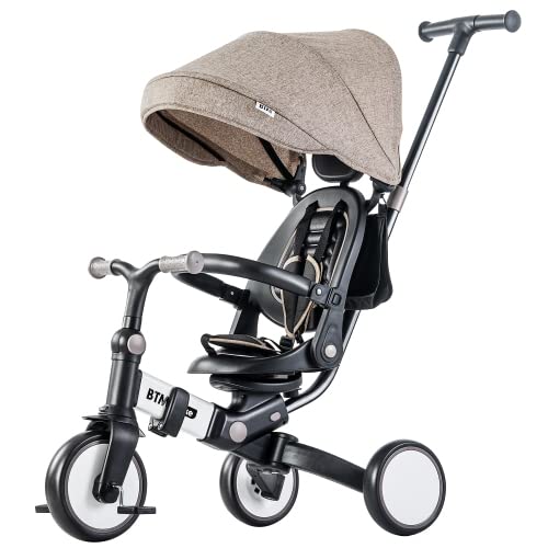 BTM Children's Tricycle 7-in-1 Stroller Tricycle folding * With rear wheel stop folding hand push rod foot support control lever handle adjustment ultra light feature rich ride toy children's bike gif