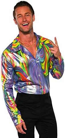 Pizazz 男式70 年代舞动愚蠢闪亮液体融合衬衫服装 Multi X大码 亚马逊中国 玩具