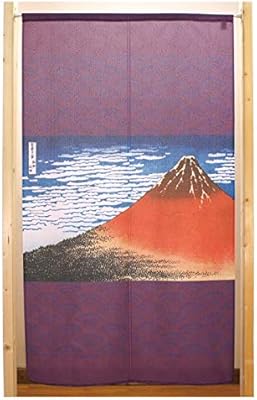 市松图案 蕾丝帘 葛饰北斋 凯风快晴 大 紫色 w850×h1500mm 42345