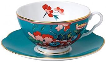 Wedgwood 玮致活嫣红牡丹骨瓷绿色杯碟套装 亚马逊中国 厨具