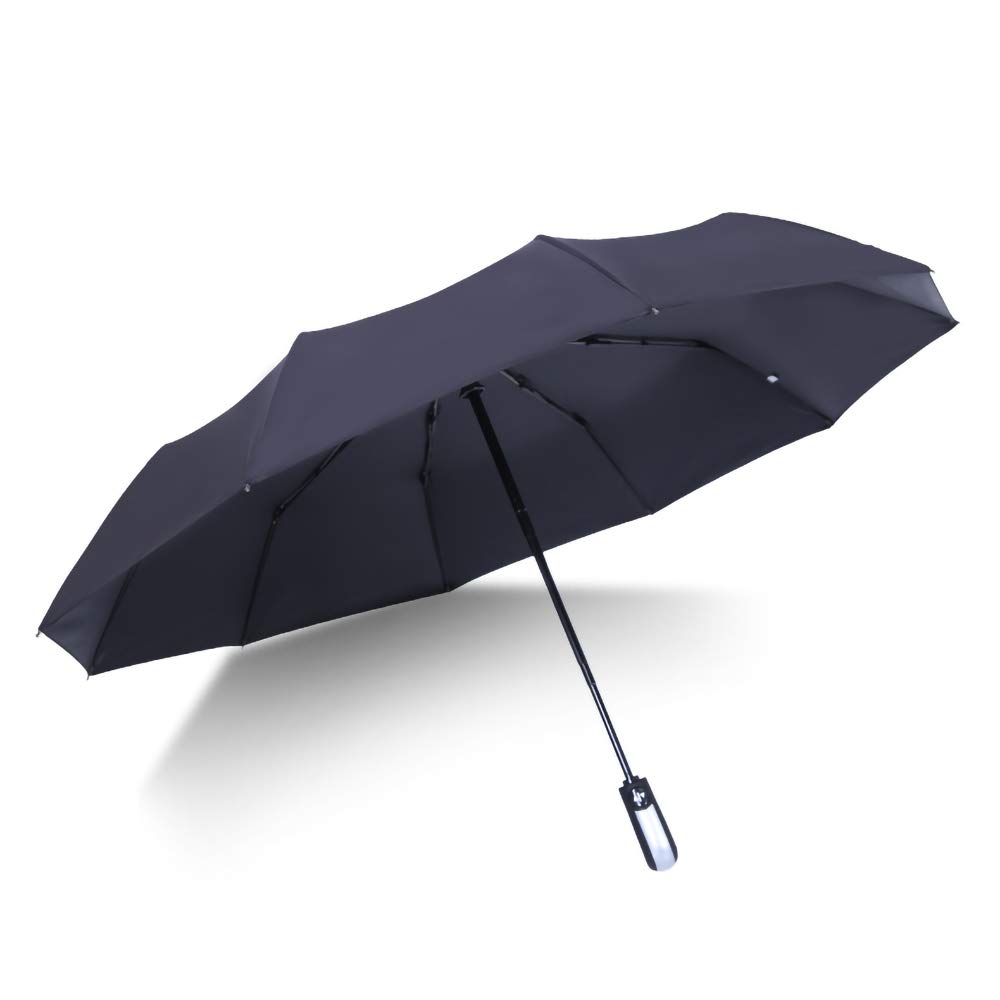 Folding umbrella windproof travel reinforcement umbrella canopy ergonomic handle automatically opens and closes, double layer, reducing ultraviolet radiation (black)